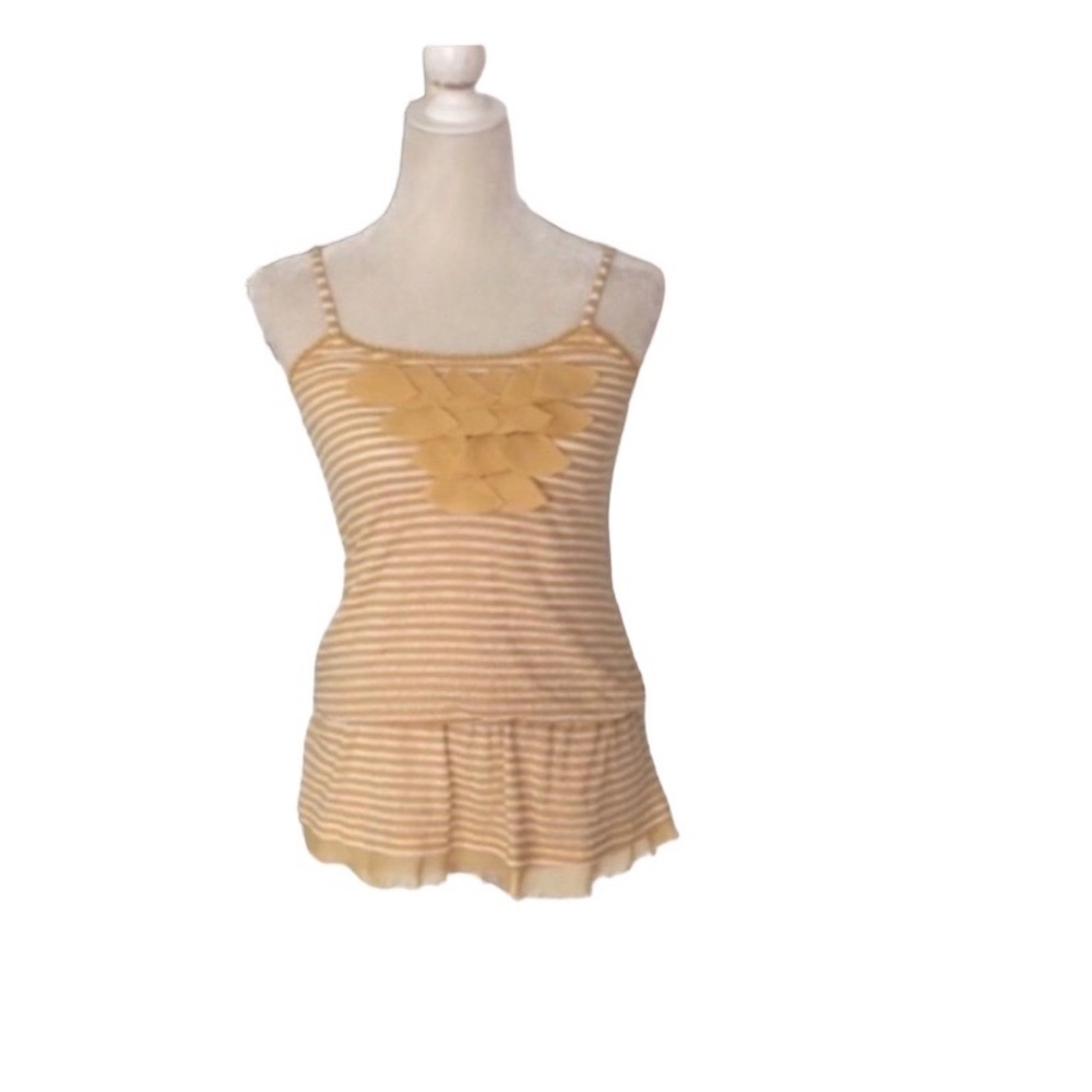 Y2K Mine Yellow Off White Sleeveless Top Size Small